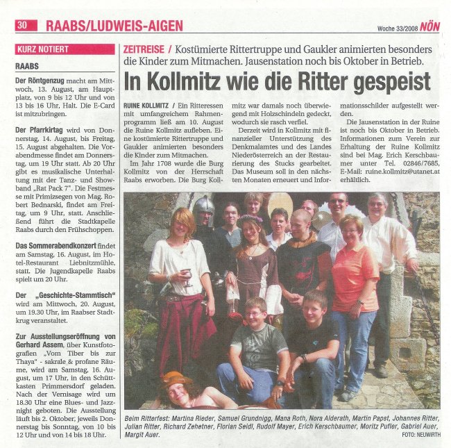 Ritteressen in der Ruine Kolmitz - "N�N" Woche 33 13.08.2008 - Waidhofner Zeitung - Seite 30