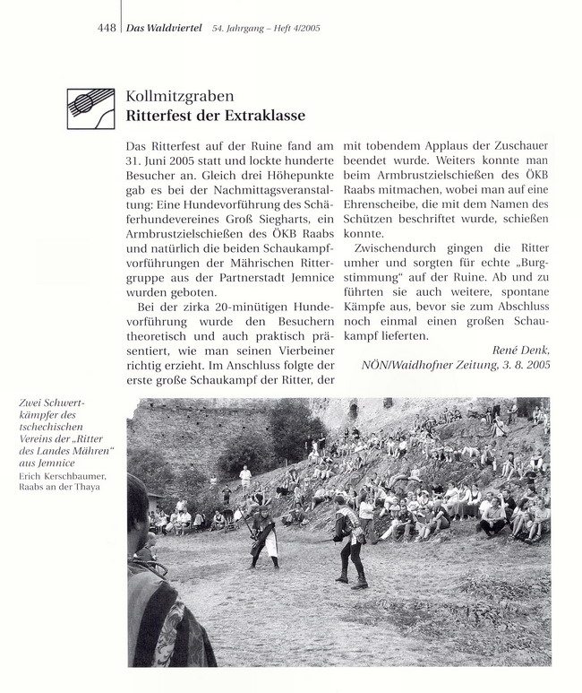 Ruine Kollmitz - Ritterfest der Extraklasse  - "Das Waldviertel" Heft 4/2005 - periodische Zeitschrift des Waldviertler Heimatbundes