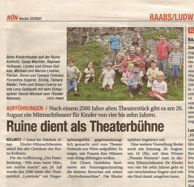Ruine Kollmitz als Theaterb�hne - "N�N" Woche 32 08.08.2005 - Waidhofner Zeitung